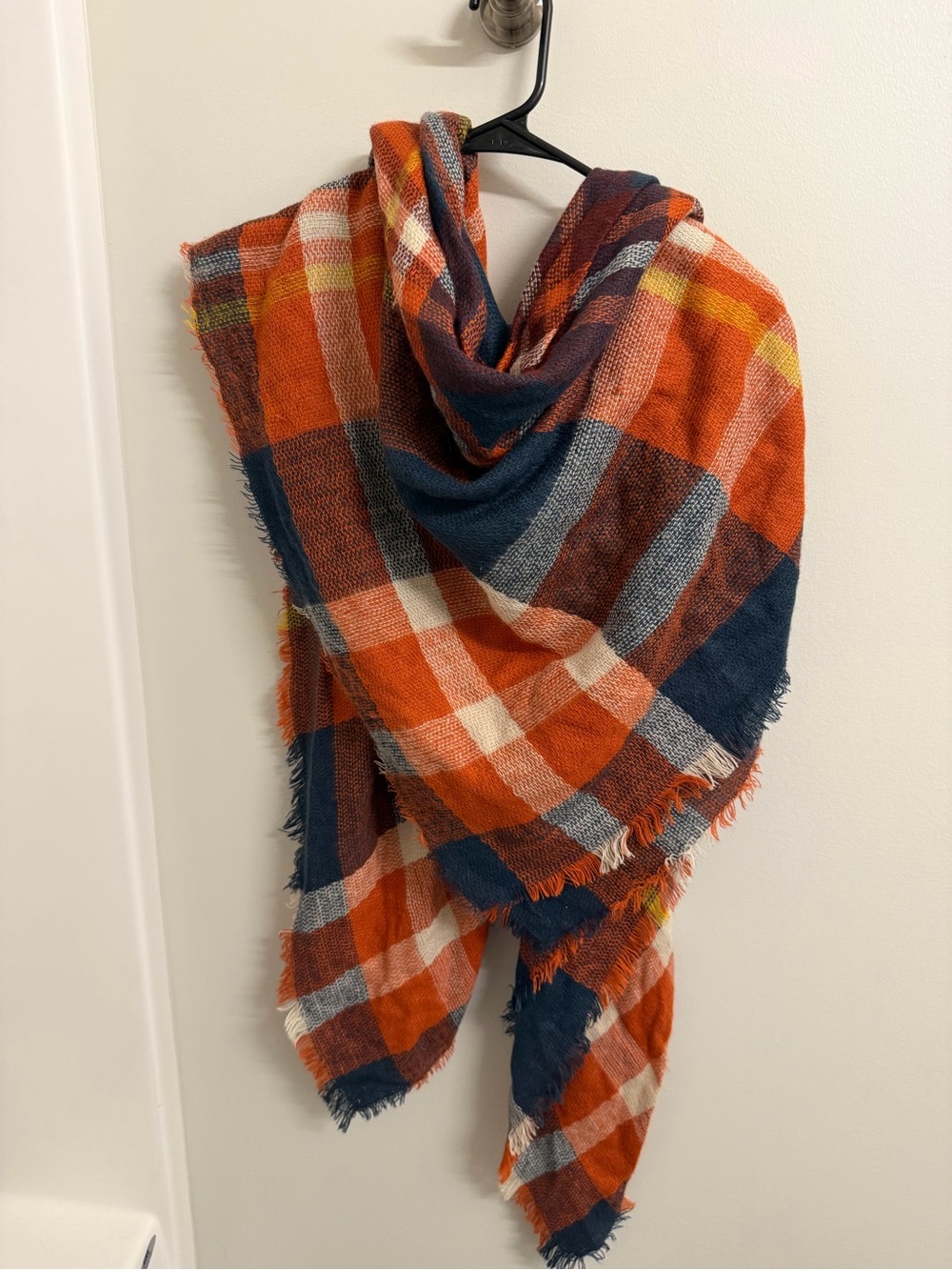 Cozy Orange & Navy Plaid Throw Scarf - Picture 2 of 4